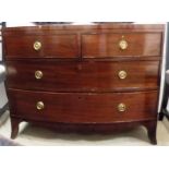 A GEORGE III STYLE MAHOGANY BOWFRONTED CHEST OF DRAWERS the rectangular top above a pair of