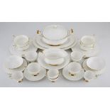 A ROYAL ALBERT 'VAL D'OR' PATTERN WHITE AND GILT PART DINNER SERVICE, 1960 - 2009 comprising:12