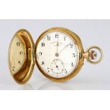 AN 18CT GOLD HUNTER-CASED POCKET WATCH, CROUCH AND SONS, CARDIFF the circular white dial with