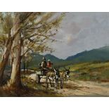 Christiaan St Patrick Nice (South African 1939-) TWO MEN ON A DONKEY CART signed and dated 80 oil on