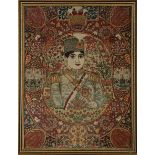 A KHOROSSAN - YEZD PICTORIAL RUG, PERSIA, CIRCA 1930 depicting a Persian Prince framed by