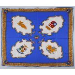 A PUCCI SILK SCARF depicting crests and tassles and text 'assistenza spiritual forze armate'