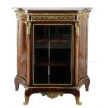 A VICTORIAN MARBLE-TOPPED, INLAID AND GILT-METAL MOUNTED DISPLAY CABINET the shaped red-veined