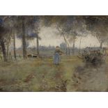 Frans David Oerder (South African 1867-1944) WOMAN ON HER WAY HOME signed watercolour on paper 24 by