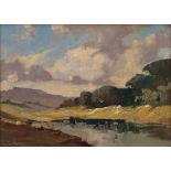 Johan (Johannes) Oldert (South African 1912-1984) RIVER LANDSCAPE signed oil on board 24 by 34cm