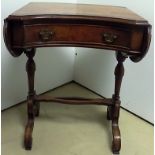 A VICTORIAN STYLE WALNUT KIDNEY-SHAPED WRITING TABLE the shaped crossbanded top with hinged drop