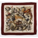 AN HERMES CASHMERE SCARF: GIBIERS artist: Henri de Linares, date of issue: 1966, theme: birds and