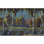 Sydney Carter (South African 1874-1945) BLUEGUM TREES ON A RIVER BANK signed watercolour on paper