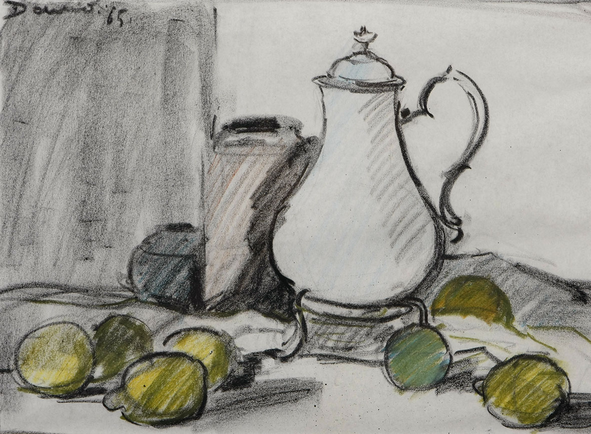 David Botha (South African 1921-1995) STILL LIFE WITH LEMONS AND A COFFEE POT signed and dated 65