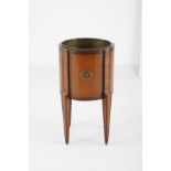 AN EDWARDIAN SATINWOOD AND MAHOGANY INLAID COOLER the circular body inlaid with panels depicting a