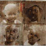 Thornton Kabeya (South African 20th Century-) FOUR BOYS signed and dated '15 mixed media on canvas