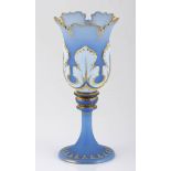 A FRENCH OPALINE PALE BLUE GLASS, WHITE OVERLAY AND GILT CHALICE, LATE 19TH CENTURY the bowl with