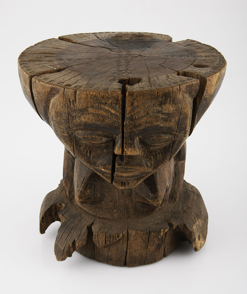 A RARE MBUNDA STOOL, ZAMBIA carved as a female figure, distress 24,5cm high