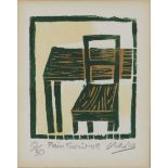 Peter Clarke (South African 1929-2014) PLAIN FURNITURE linocut printed in colours, signed,