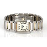 A LADY'S TWO-TONE WRISTWATCH, CARTIER TANK FRANCAISE reference no. 2384, quartz, the square white