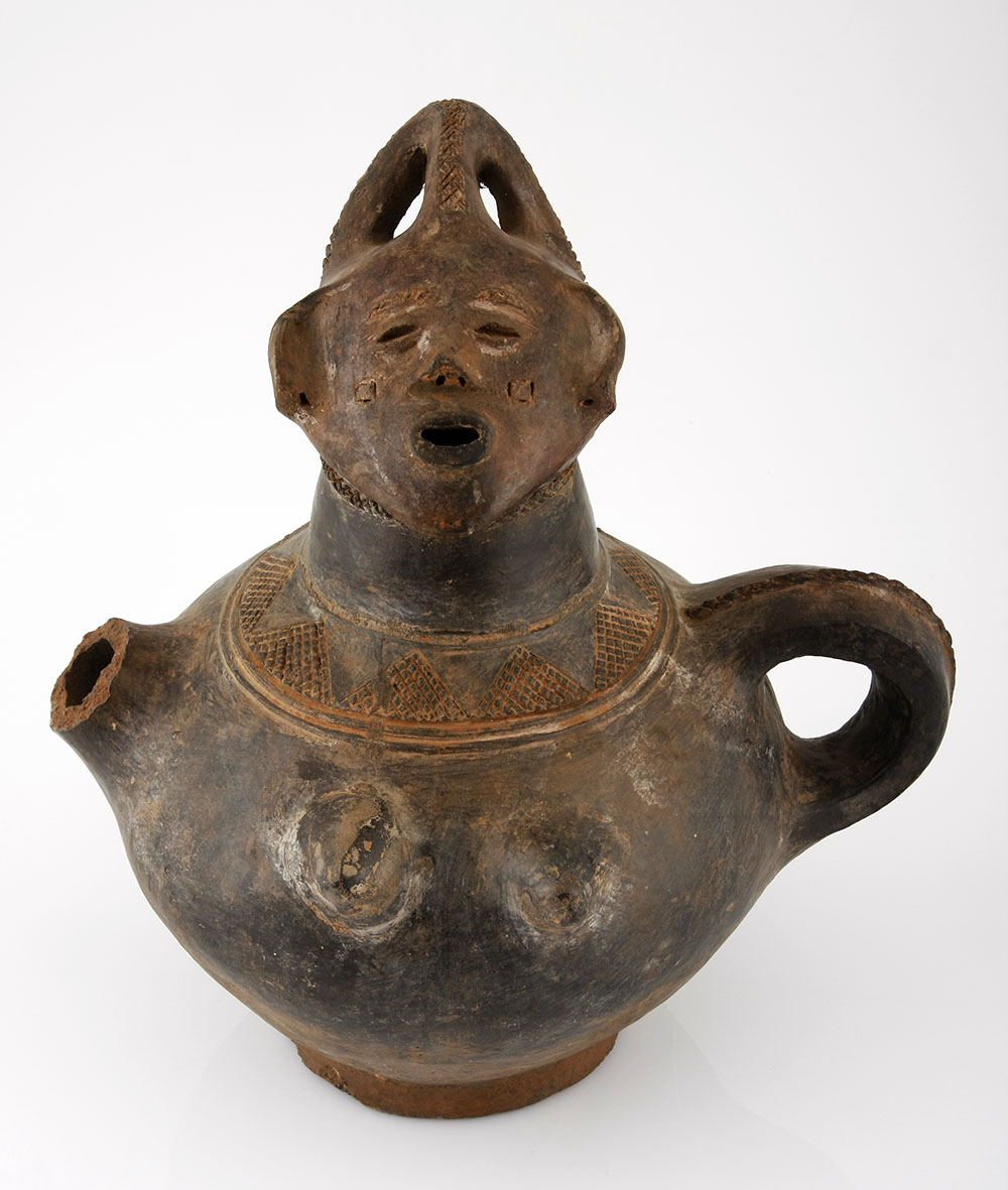 A TERRACOTTA VESSEL, DEMOCRATIC REPUBLIC OF CONGO the ovoid body in the form of a female, with