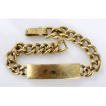 AN 18CT GOLD IDENTITY BRACELET composed of curb-link chain centred with a curved rectangular plaque,