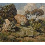 Frans David Oerder (South African 1867-1944) LANDSCAPE WITH SHRUBS AND ROCKS signed oil on panel