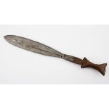 A BOA KNIFE, DEMOCRATIC REPUBLIC OF CONGO the steel blade leaf-shaped, the hilt covered with metal