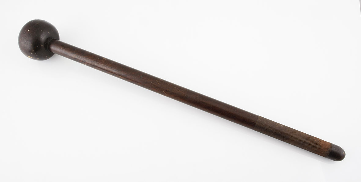 A ZULU KNOBKERRIE, SOUTH AFRICA a the head ball-shaped head, the staff with incised geometric