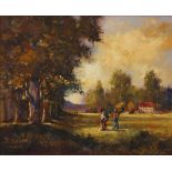 Pieter van der Westhuizen (South African 1931-2008) PLAYING GOLF signed oil on canvas laid down on