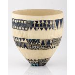 REBECCA TETLEY (1961-): AN INCISED AND PAINTED BOWL the unglazed body with bands of geometric