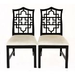 A SET OF TWELVE EBONISED DINING CHAIRS, MODERN comprising: a pair of carvers and ten side chairs,