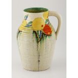 A CLARICE CLIFF 'DELECIA CITRUS' PATTERN LOTUS JUG, 1930s the ribbed body enamelled with a band of