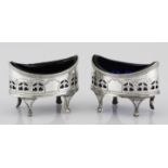 A PAIR OF GEORGE III SILVER SALT CELLARS, INDECIPHERABLE MAKER'S MARK, LONDON, 1798 each oval body