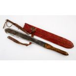 A MASAI SEME SWORD, KENYA the forged steel blade with wooden hilt covered in leather, the sheath