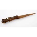 A CHOKWE KNIFE, ANGOLA the handle surmounted by a carved male head, distress 25cm long
