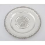 A PERUVIAN SILVER WALL PLAQUE, 925 STANDARD, CAMUSSO of circular form, with chased double rim,