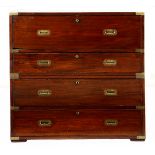 A MAHOGANY AND BRASS-MOUNTED SECRÉTAIRE MILITARY CHEST in two parts, the rectangular top above a