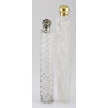 A VICTORIAN SILVER-MOUNTED CLEAR CUT-GLASS SCENT BOTTLE, FRANCIS POWELL, LONDON, 1877 of elongated