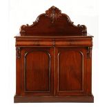 A VICTORIAN FLAME MAHOGANY CHIFFONIER the rectangular moulded top surmounted by a shaped back