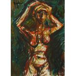 Carl Adolph Büchner (South African 1921-2003) STANDING NUDE signed oil on board 34,5 by 25,5cm