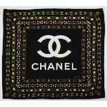 A CHANEL SILK SCARF black with a jewelled border