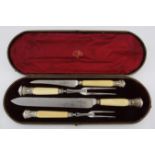 A CASED SILVER AND BONE CARVING SET, JOSEPH RODGERS & SONS, SHEFFIELD, INDECIPHERABLE DATE MARK