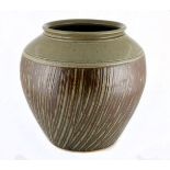 DIGBY HOETS (1949-): A LARGE STONEWARE JARDINIERE the tapering globular body with combed slip