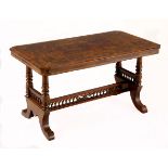 A VICTORIAN WALNUT-VENEERED INLAID LOW TABLE the rectangular book-veneered and crossbanded top