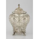 A VICTORIAN SILVER TEA CADDY, GEORGE NATHAN & RIDLEY HAYES, CHESTER, 1896 the baluster body chased