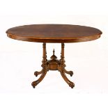 A VICTORIAN WALNUT LOO TABLE the quarter-veneered moulded top above a plain frieze, on tapering