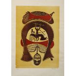 Lucky Madlo Sibiya (South African 1942-1999) THE HUNTER woodcut printed in colours, signed, dated '