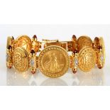 A COIN BRACELET each 1/10 oz Five Dollar coin set within a reeded double rim frame, interspersed