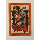 Lucky Madlo Sibiya (South African 1942-1999) SANGOMAS woodcut printed in colours, signed, dated '