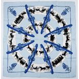 AN HERMES SILK SCARF artist: unknown, date of issue: unknown, theme: equestrian, colours: pale blue