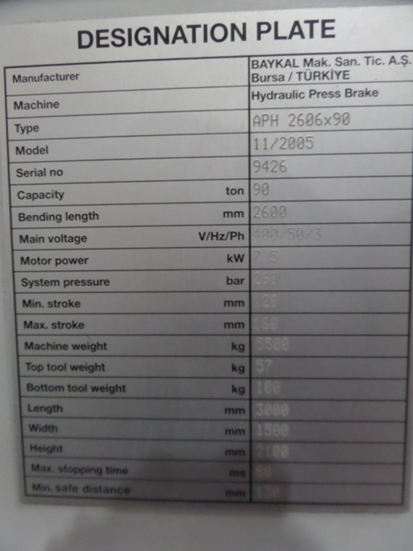 Baykal 90 Ton Downstroking Pressbrake - Image 12 of 14