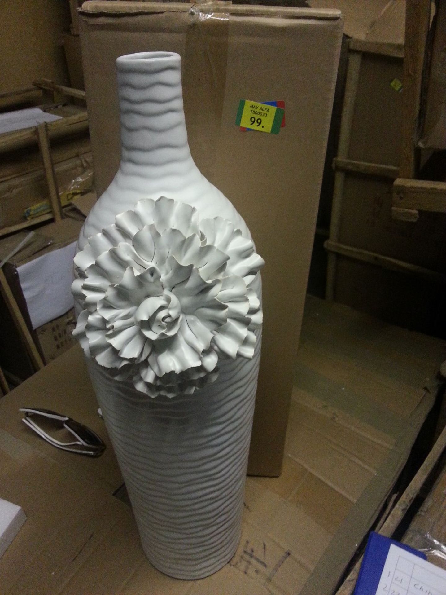Brand New Boxed High Quality White China Medium Vase Size 50 X 12.5 Cm