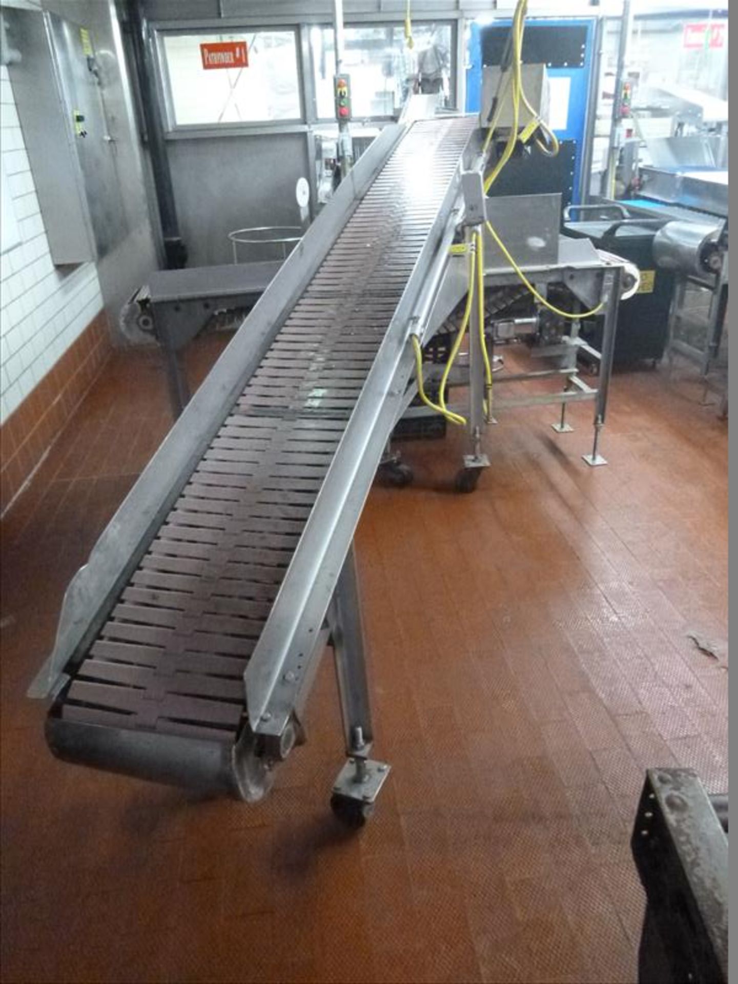 12 in. x 116 in. s/s frame inclined conveyor on casters w/ plastic conveyor belt