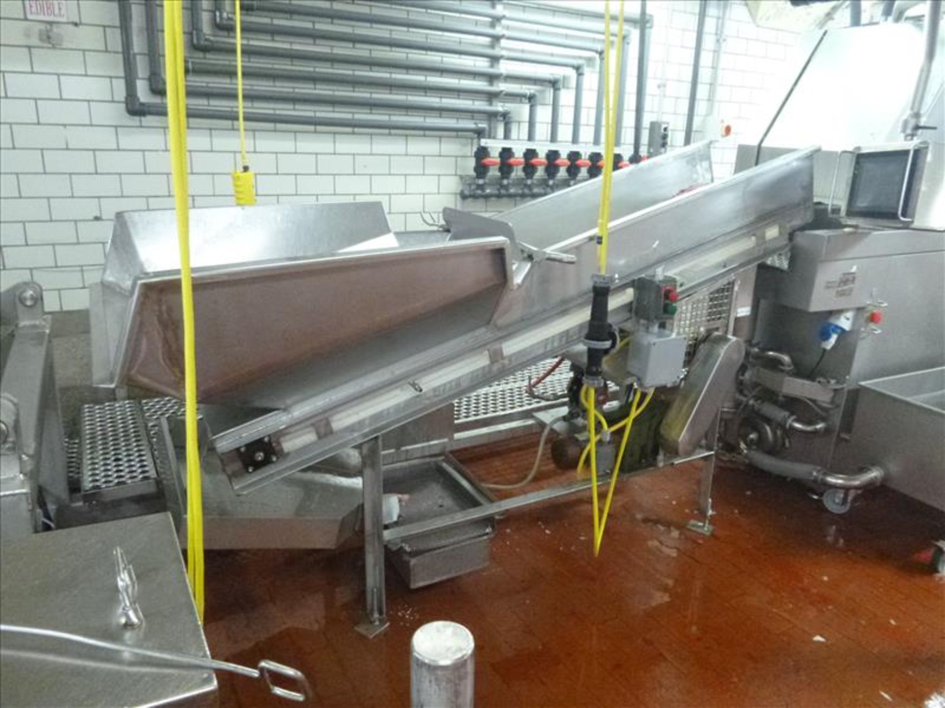 s/s inclined conveyor 20 in. x 8 ft. plastic belt c/w Aro pump